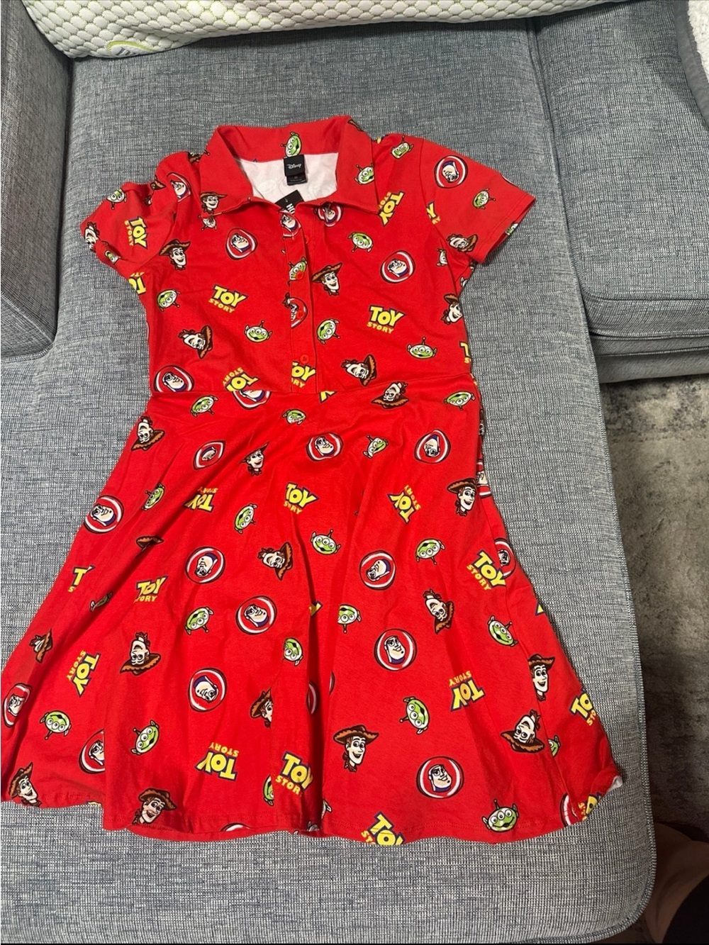 Red Toy Story Button-Up Skater Dress